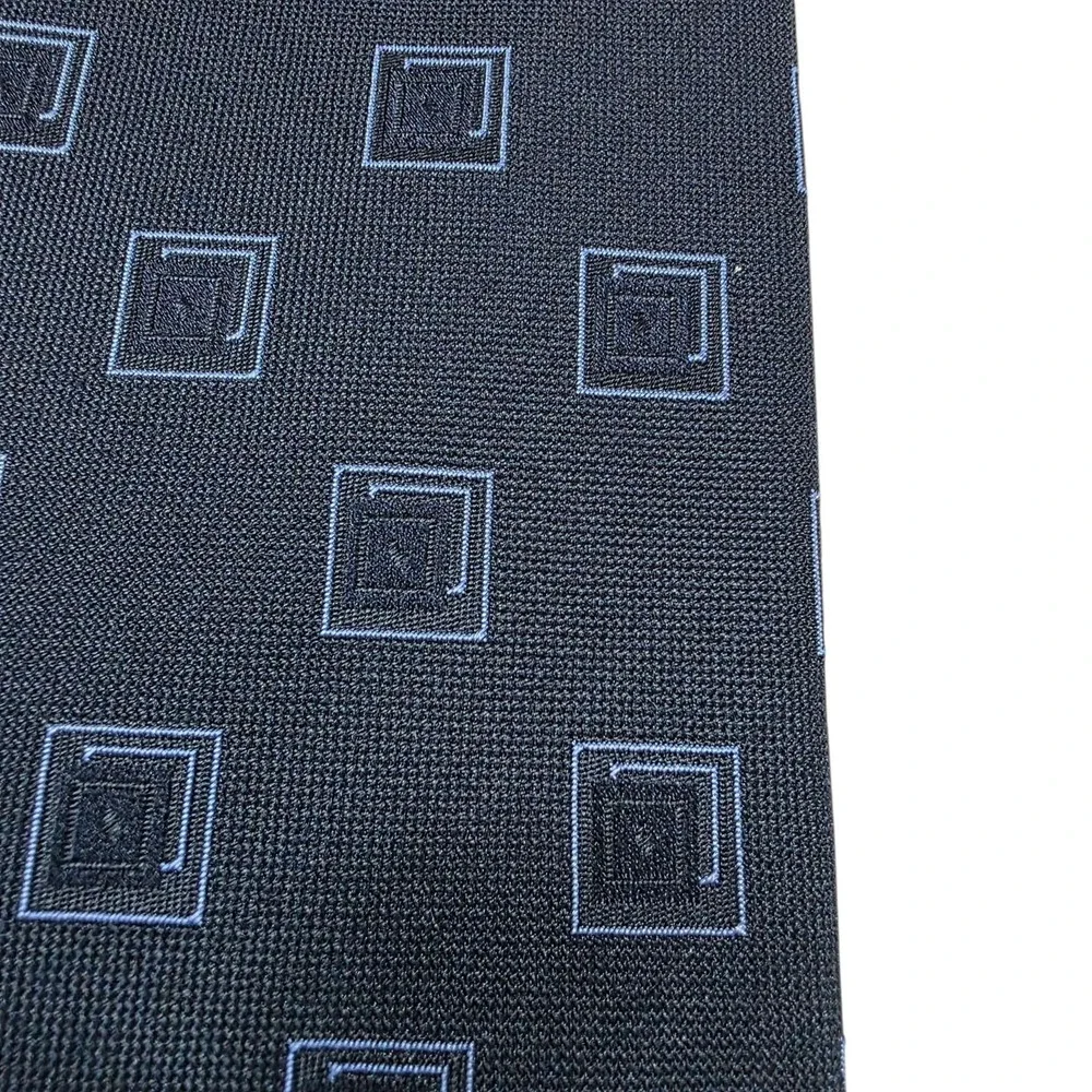 Alan Flusser‎ Mens Silk Necktie Square Pattern Blue Handmade Luxury Formal
